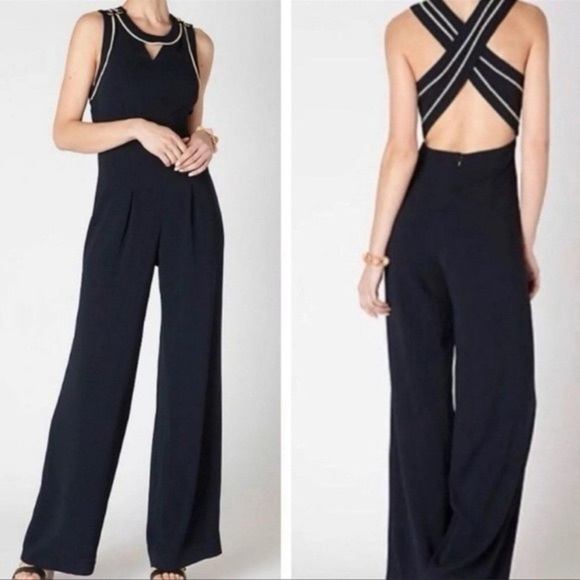 Anthropologie Pants - Anthropologie Cartonnier Whitney Navy Nautical Open Back Wide Leg Jumpsuit Sz 0